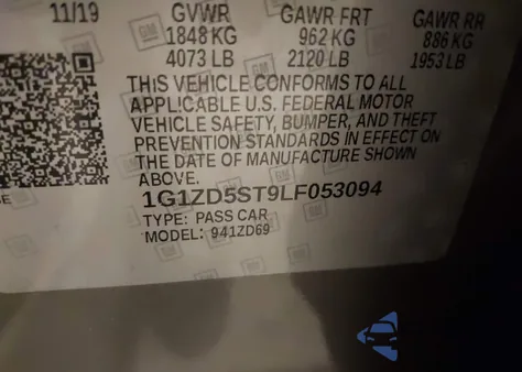 2020 Chevrolet Malibu Fwd Lt from USA, damaged, VIN 1G1ZD5ST9LF053094